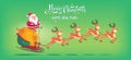 Cute cartoon Santa Claus riding reindeer sleigh Merry Christmas vector illustration Greeting card poster horizontal Royalty Free Stock Photo
