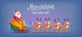 Cute cartoon Santa Claus riding reindeer sleigh Merry Christmas vector illustration Greeting card poster horizontal