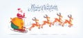 Cute cartoon Santa Claus riding reindeer sleigh Merry Christmas vector illustration Greeting card poster horizontal Royalty Free Stock Photo