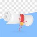 Cute cartoon scroll paper diploma with ribbon. Education, degree ceremony concept.