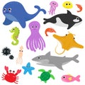 Set Of Cartoon Sea Animals.