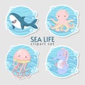 Cute cartoon sea animals set. Vector cliparts. Children Fashion