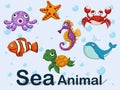 Cute cartoon sea animals underwater. Vector illustration set of collection sea creatures Royalty Free Stock Photo