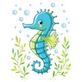 Cute cartoon Sea horse isolated.