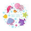 Cute cartoon sea life animals isolated on white background Royalty Free Stock Photo