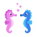 Cute cartoon seahorse couple