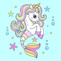 Cute cartoon seahorse unicorn. Vector illustration Royalty Free Stock Photo