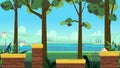 Cute cartoon seamless landscape with separated layers, summer day illustration