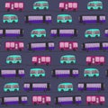 Cute pattern wit color buses in the night