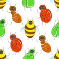 Cute cartoon seamless pattern with funny bugs.