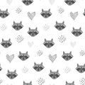 Cute cartoon pattern with raccoons and hearts