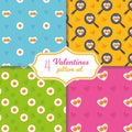 Cute cartoon seamless pattern set. Heart shape fried eggs on the pan. Valentines day concept. Easter holiday background