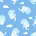 Cute cartoon seamless pattern with stylized blue elephants . Children style vector illustration