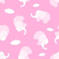 Cute cartoon seamless pattern with stylized pink elephants . Children style vector illustration