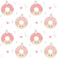 Cute cartoon seamless vector pattern background illustration with donut unicorn