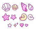 Cute cartoon seashell set Royalty Free Stock Photo