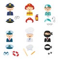 cute cartoon set of costumed kids with different professions Royalty Free Stock Photo