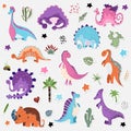 Cute cartoon dino - vector stickers set