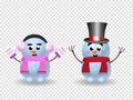 Cute cartoon snowmen girl and boy on transparent background Royalty Free Stock Photo