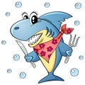 Cute cartoon shark with fork and knife Royalty Free Stock Photo