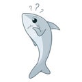 Cute cartoon grey shark with question mark