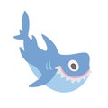 Cute cartoon shark, vector illustration, on white. Royalty Free Stock Photo