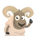 Cute cartoon sheep character. Vector illustration of fluffy lamb waving hand. Isolated on white. Royalty Free Stock Photo