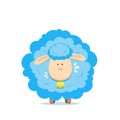 Cute cartoon sheep mascot character. Vector illustration of fluffy sheep feeding with yellow bell Royalty Free Stock Photo