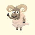 Cute cartoon sheep mascot character. Vector illustration of fluffy sheep waving hand. Isolated on white. Royalty Free Stock Photo