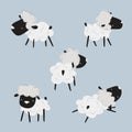 Cute cartoon sheep set. Standing, jumping and lying. Funny black lamb. Royalty Free Stock Photo