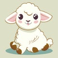 Cute cartoon sheep sitting on the floor. Vector illustration in a flat style. AI generated