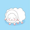 Cute cartoon sheep sleep on blue