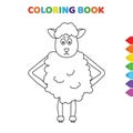 Cute cartoon sheep standing coloring book for kids. black and white vector illustration for coloring book. sheep standing concept Royalty Free Stock Photo
