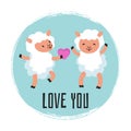 Cute cartoon sheeps in love Royalty Free Stock Photo