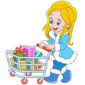 Cute cartoon shopaholic girl on the sale Royalty Free Stock Photo