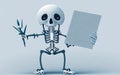 Cute Cartoon Skeleton Character Holding a Blank Sign with Space for Copy Royalty Free Stock Photo