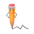 Cute cartoon skeptical humanized pencil standing arms akimbo character vector Illustration