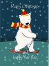 Cute cartoon skiing polar bear