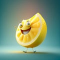 Cute Cartoon slice of lemon Character. Generative Ai Royalty Free Stock Photo