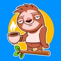 Cute cartoon sloth character drawing set. Hanging from tree branch, sitting, hugging pillow. Funny lazy animal, sleepy