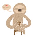 Cartoon sloth having coffee