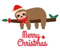 Cute cartoon sloth icon on white background. flat style. christmas sloth sign. Merry Christmas card with cute sloth