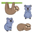 Cute cartoon sloth and quokka animal set