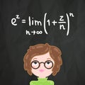 Cute cartoon smart girl and math formula