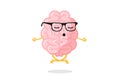 Cute cartoon smart human brain character with glasses relaxation meditate concept. Central nervous system organ Royalty Free Stock Photo