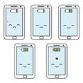 Cute cartoon smartphones battery status set illustration