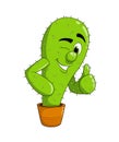 Cute cartoon smile cactus showing shows gesture cool - thumb up.