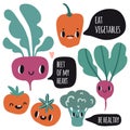 Cute cartoon smile vegetable characters with speech bubbles Royalty Free Stock Photo