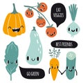 Cute cartoon smile vegetable characters with speech bubbles Royalty Free Stock Photo