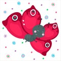 Cute cartoon smiling butterfly. Red flying funny insect for baby design. Beautiful kind animal. Vector